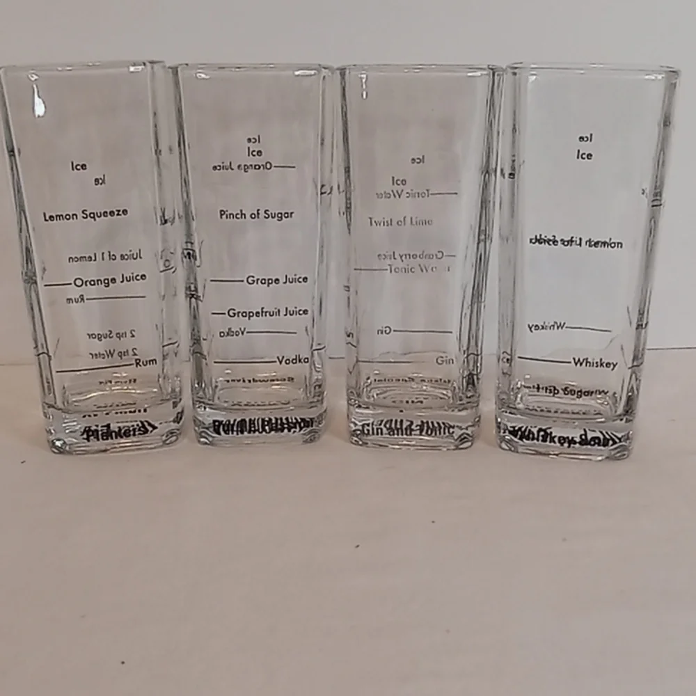 Kikkerland Set Of 4 Rum Vodka Gin Whiskey Barware Clear Glasses Mancave